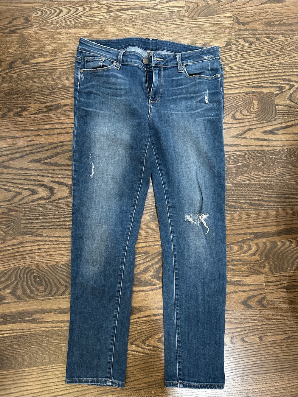 PAIGE Mid Wash Distressed Skinny Jeans